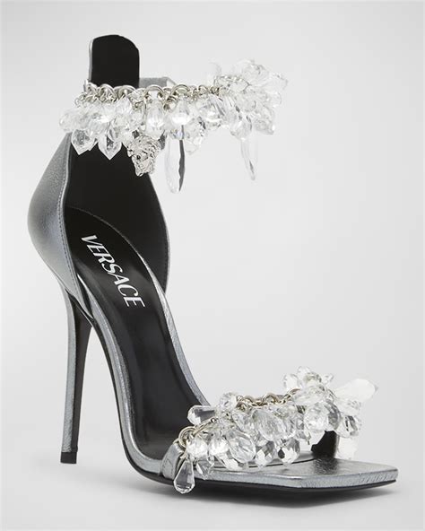 Versace Metallic Crystal Chandelier Stiletto Sandals 